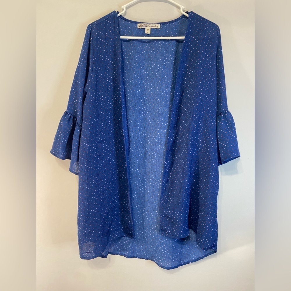 Anthropologie Gypsie & Moon dust Sheer Cardigan Womens Medium Blue & Pink Dots